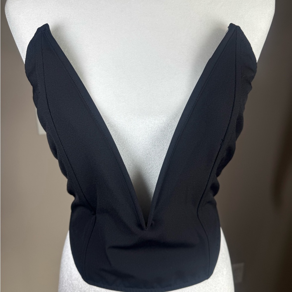 AKIRA Black Deep Plunge Crop Top Clubwear Bustier M - Picture 3 of 5